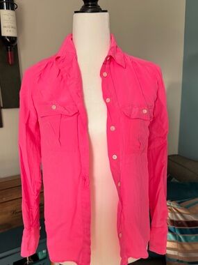 Jcrew silk Bright Hot Pink Button-Up Shirt